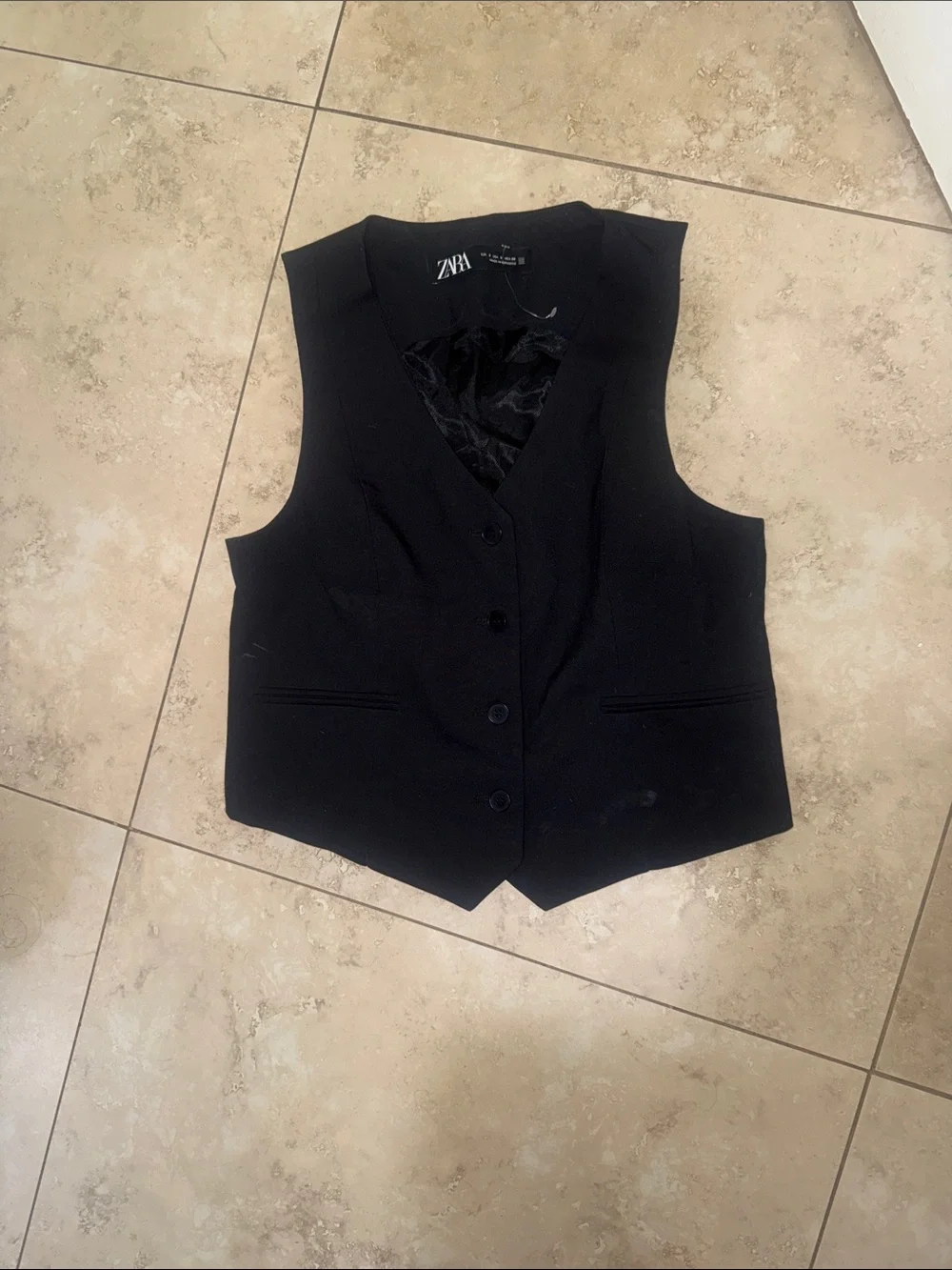Zara Black Tailored Vest with Button Front
